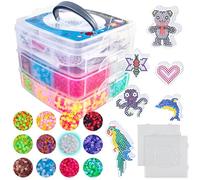 La Manuli Cuentas para Planchar - Fuse Beads Kit, Set de Manualidades para Niños y Niñas, 10,000 Piezas, 5mm, 23 Colores, 6 Plantillas, Pinzas