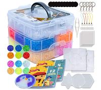 La Manuli Cuentas para Planchar - Fuse Beads Kit, Set de Manualidades para Niños y Niñas, 10,000 Piezas, 5mm, 12 Colores - Neón Brillan en la Oscuridad, 5 Plantillas, 16 Modelos