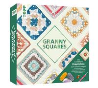 La maravillosa caja creativa Granny Squares: libro de instrucciones, tarjetas de instrucciones, tabla tensora, marcador de punto, anillo de tijera, aguja de ganchillo, hilo de algodón (Granny Squares