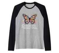 La Mariposa de Conciencia sobre el Autismo es Diferente es Hermosa Camiseta Manga Raglan