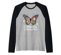 La Mariposa de Conciencia sobre el Autismo es Diferente es Hermosa Camiseta Manga Raglan