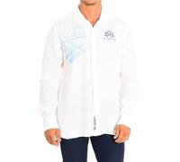 La Martina - Camisa de Hombre de Lino, Manga Larga, Corte Regular, Blanco Óptico, Man, S