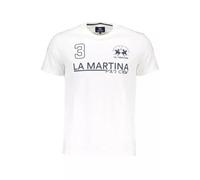 La Martina Elegante Camiseta Blanca de algodón con Estampado icónico para Hombre, Talla L, Blanco, Large