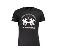 La Martina Elegante Camiseta Negra de algodón con Estampado icónico para Hombre, Talla L, Negro -, Large