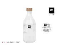 La Mediterranea Botella Vidrio Redonda Tapa Metal Wood 1L (24 Unidades)