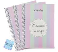 LA MENTE ES MARAVILLOSA - Cuadernos A5 con Espiral, Tapa Dura y Frase Motivacional | Enciende tu Magia | Pack de 3 Libretas con 100 Hojas de 90 g y Pegatinas (Diseño Magia)