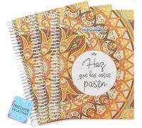 LA MENTE ES MARAVILLOSA - Cuadernos A5 con Espiral, Tapa Dura y Frase Motivacional | Haz que las Cosas Pasen | Pack de 3 Libretas con 100 Hojas de 90 g y Pegatinas (Diseño Mandala M)