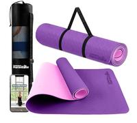 LA MENTE ES MARAVILLOSA - Esterilla de Yoga, Pilates y Fitness【E-Book, Bolsa y Correa de Hombro】Colchoneta Antideslizante TPE para Deportes, Gimnasio en Casa | 183x61 cm (Morado/Rosa sin Diseño)