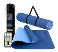 LA MENTE ES MARAVILLOSA - Esterilla de Yoga, Pilates y Fitness【E-Book, Bolsa y Correa de Hombro】Colchoneta Antideslizante TPE para Deportes, Gimnasio en Casa | 183x61 cm (Azul Oscuro/Claro sin Diseño)