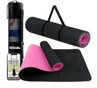 LA MENTE ES MARAVILLOSA - Esterilla de Yoga, Pilates y Fitness【E-Book, Bolsa y Correa de Hombro】Colchoneta Antideslizante TPE para Deportes, Gimnasio en Casa | 183x61 cm (Flores, Negro/Rosa)