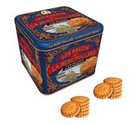 La Mère Poulard® | Galletas de mantequilla pura salada | Lata de galletas de mantequilla francesas | Galletas De Mantequilla - 500 Gr | Lata Regalo Decoraciones Azules con Galletas