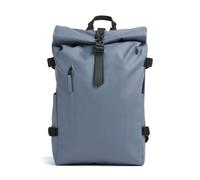 La mochila Rolltop Large de Rains es una compañera elegante y práctica para tus aventuras en la ciudad y desplazamientos diarios, fabricada con un resistente tejido de poliuretano repelente al agua qu