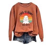 La moda de Halloween para mujer cuenta con un estampado de fantasmas en una sudadera con capucha de manga larga con cuello redondo. Sudadera con capucha para mujer, naranja, L