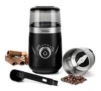 La Moustache - Molinillo de Café Eléctrico 150W | 80g con Cuchilla de Acero Inoxidable【Bajo Ruido 60dB】Contenedor Extraíble | Molido Fino/Grueso, Temporizador y Cepillo (GrindMini Black)