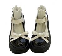 La Mujer Lolita Shoes Mary Jane Encaje Suela Zapatos Lindos Kawaii Cosplay Botas en Forma de cuña cruzan Cordones Estilo Dulce talón