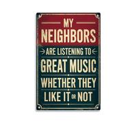 La Música De Mis Vecinos Cartel De Metal Decoración Letrero De Lata Divertido Placa Metálica para Clube Taller Garaje 20X30Cm