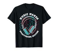 La música Hace Que Todo Sea Mejor Retro Glitch Auriculares Camiseta