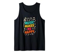 La música me hace feliz coloridas notas musicales divertidas vintage Camiseta sin Mangas