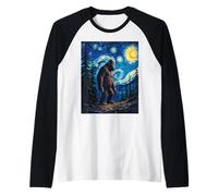La noche estrellada de Van Gogh Bigfoot Sasquatch Forest Art Camiseta Manga Raglan