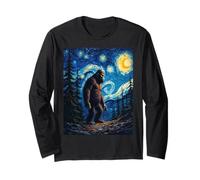 La noche estrellada de Van Gogh Bigfoot Sasquatch Forest Art Manga Larga