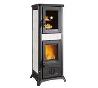 La Nordica Gemma Forno 165 Elegance Infinity - Estufa de leña con compartimento para horno, hierro fundido esmaltado, 120 mm, tubo de humo superior, cristal de cerámica, 120 m³ de volumen