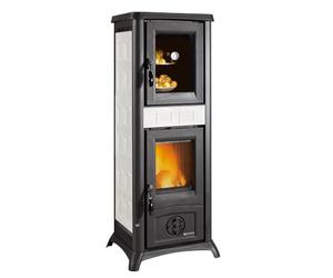 La Nordica Gemma Forno 165 Elegance Infinity - Estufa de leña con compartimento para horno, hierro fundido esmaltado, 120 mm, tubo de humo superior, cristal de cerámica, 120 m³ de volumen