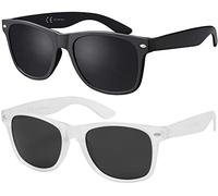 La Optica B.L.M. Gafas de sol unisex UV400 CAT 3 CE, incluye funda para gafas, gamuza de limpieza, efecto espejo, polarizadas, variantes de degradado, Juego de 2 unidades mate negro/transparente, 53
