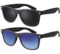La Optica B.L.M. Gafas de Sol UV400 CAT3 Hombre Muje Vintage - Paquete Doble Montura Negro Mate, Lentes Gris/Azul Degradado