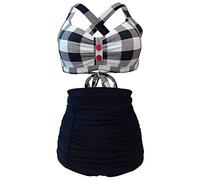 LA ORCHID Bikini para mujer, cintura alta, push up, dos piezas, tallas grandes, Rejilla blanca y negra, 46