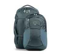 La Osprey Farpoint 55 es la compañera perfecta para viajeros aventureros que buscan comodidad ligera y espaciosa. Fabricada con nylon reciclado duradero y un revestimiento sin PFC, esta mochila de via