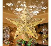 La Parte Superior del árbol de Navidad Estrella Luminosa con proyector de Copos de Nieve en 3D Luces Doradas centelleantes 2 en 1 Luces LED para decoración