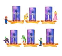 La película Super Mario Galaxy - Figura de 4 cm con accesorio Lanzador de Estrellas - Pack de 6