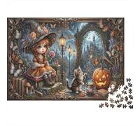 La pequeña Bruja de HalloweenRompecabezas Premium De 1000 Piezas En Cartón Castillo Iluminado por la Luna Antistrés para Adultos,Regalo Ideal para Cualquier Ocasión 52x38cm/1000pcs