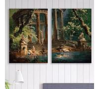 La piscina de Hubert Robert. Láminas de pinturas de ruinas romanas. Lámina de arte clásico. Póster. Impresión artística impresionista para pared. Decoración (70x100cm-2 piezas).