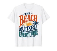 La Playa arregla Todo Terapia de Agua Salada Camiseta gráfica económica, Hombre, Blanco, M