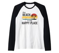 La playa es mi lugar feliz Crucero Vacaciones familiares de verano Camiseta Manga Raglan