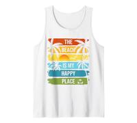 La playa es mi lugar feliz Crucero Vacaciones familiares de verano Camiseta sin Mangas