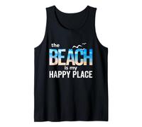 La playa es mi lugar feliz Crucero Vacaciones familiares de verano Camiseta sin Mangas