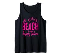 La playa es mi lugar feliz Crucero Vacaciones familiares de verano Camiseta sin Mangas
