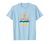La Playa es mi Lugar Feliz Olas del Sol Verano Camiseta, Hombre, Azul Bebé, XXL