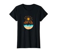 La Playa es mi Lugar Feliz Olas del Sol Verano Camiseta, Mujer, Negro, XXL