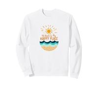 La Playa es mi Lugar Feliz Olas del Sol Verano Sudadera, Unisex para Adultos, Blanco, S