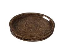 LA PORCELLANA Bianca - Botanio Marrón Bandeja Redonda Ø 40 cm, Ratán