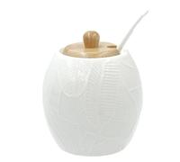 LA PORCELLANA BIANCA - Entavola Foglie - Azucarero con cucharilla, 250 ml, porcelana y madera