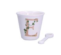 La Porcellana Bianca - Vaso con letra E con cuchara - Decoración casera, cocina - línea única - Idea de regalo - Porcelana - 75 CC; Ø 6,7; h6 cm