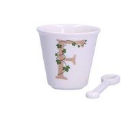 La Porcellana Bianca - Vaso con letra F con cuchara - Decoración casera, cocina - Línea única - Idea de regalo - Porcelana - 75 CC; Ø 6,7; h6 cm