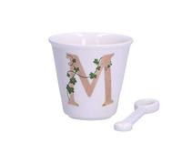 La Porcellana Bianca - Vaso con letra M con cuchara - Decoración casera, cocina - Línea única - Idea de regalo - Porcelana - 75 CC; Ø 6,7; h6 cm