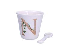 La Porcellana Bianca - Vaso con letra N con cuchara - Decoración casera, cocina - Línea única - Idea regalo - Porcelana - 75 CC; Ø 6,7; h6 cm