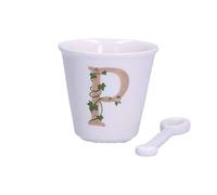 La Porcellana Bianca - Vaso con letra P con cuchara - Decoración casera, cocina - Línea única - Idea regalo - Porcelana - 75 CC; Ø 6,7; h6 cm