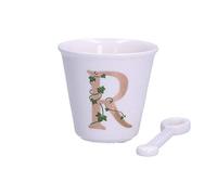 La Porcellana Bianca - Vaso con Letra R con Cuchara - Decoración del hogar, Cocina - Línea única - Idea Regalo - Porcelana - 75 CC; Ø 6,7; h6 cm